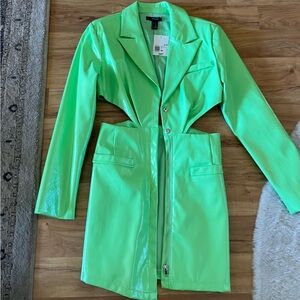 Leather Jacket Mini Dress with buttons 
Forever 21 Neon Green Trendy Fashionable